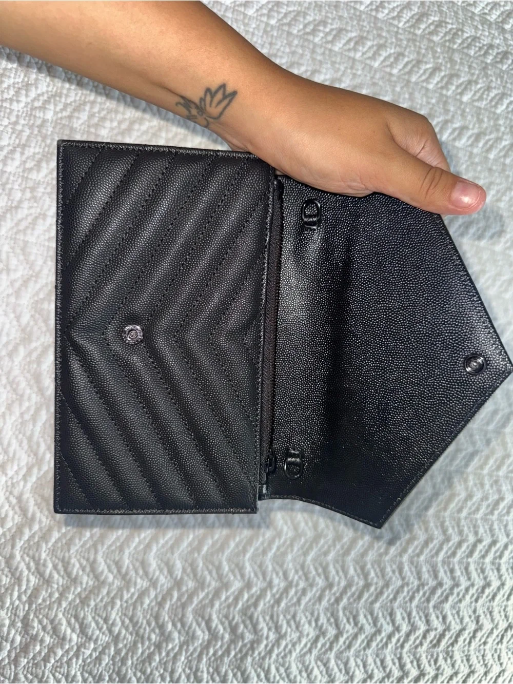 Saint Laurent Black Chevron Quilted Envelope Wallet